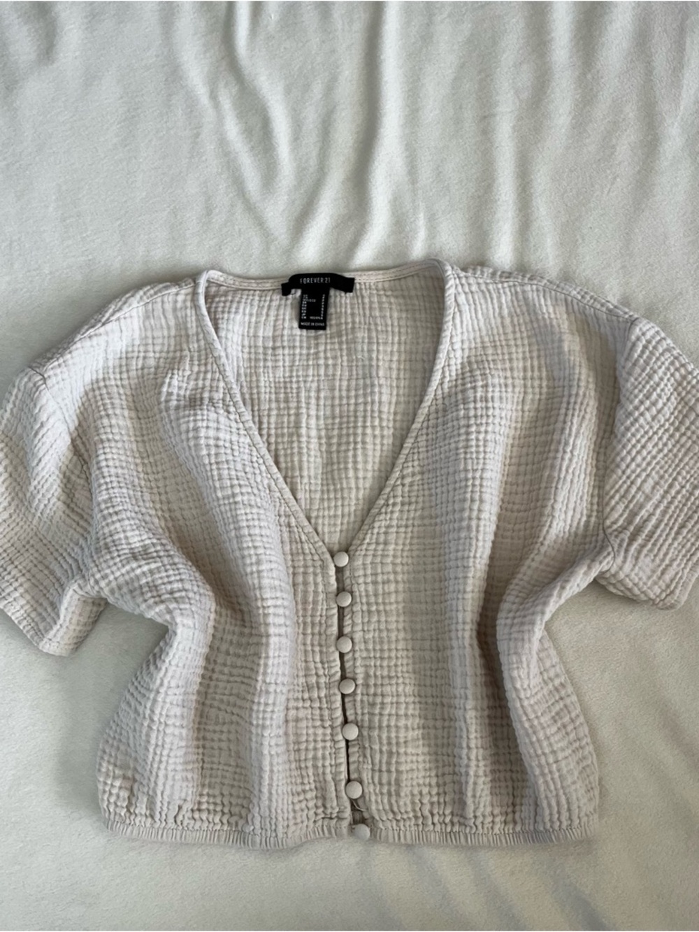 Forever 21 Cream Button-Front Gauze V-Neck Top
